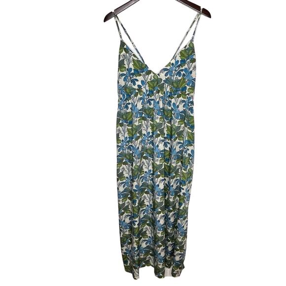 Patagonia Pataloha Womens Strappy Maxi Dress XL Blue Green Floral V Neck Pockets - Picture 4 of 15